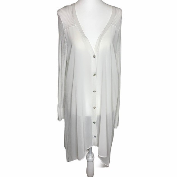 Neiman Marcus White Chiffon Sweater Tunic Medium - Picture 1 of 7